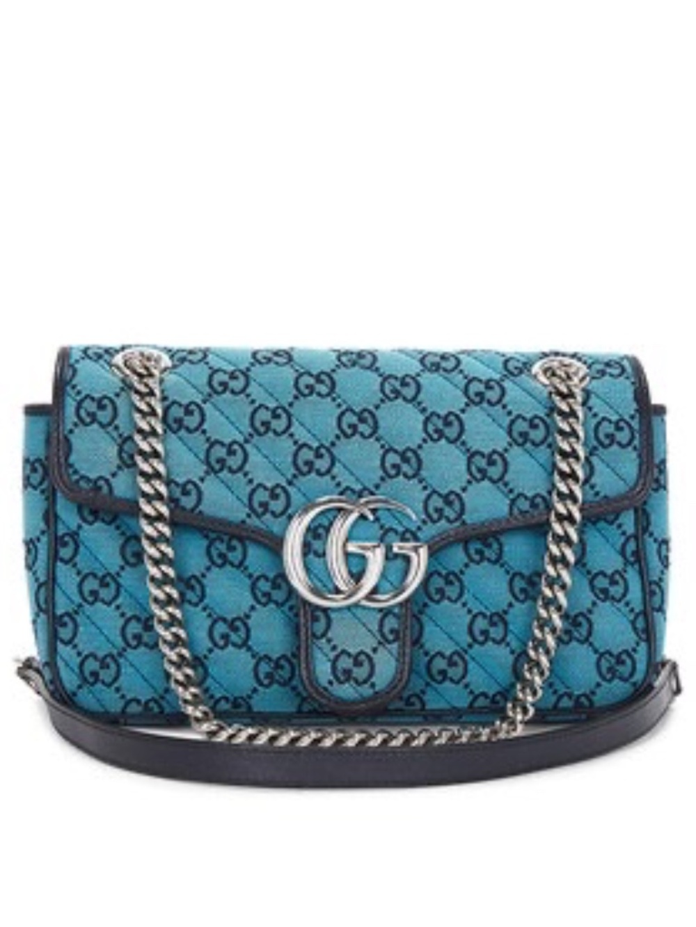 NEW Gucci Monogram Blue Matelasse Diagonal Multicolor GG Marmont Chain Bag
